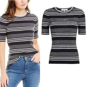 FRAME Striped Rib Knit Tee Navy Multi 70s Style T Shirt